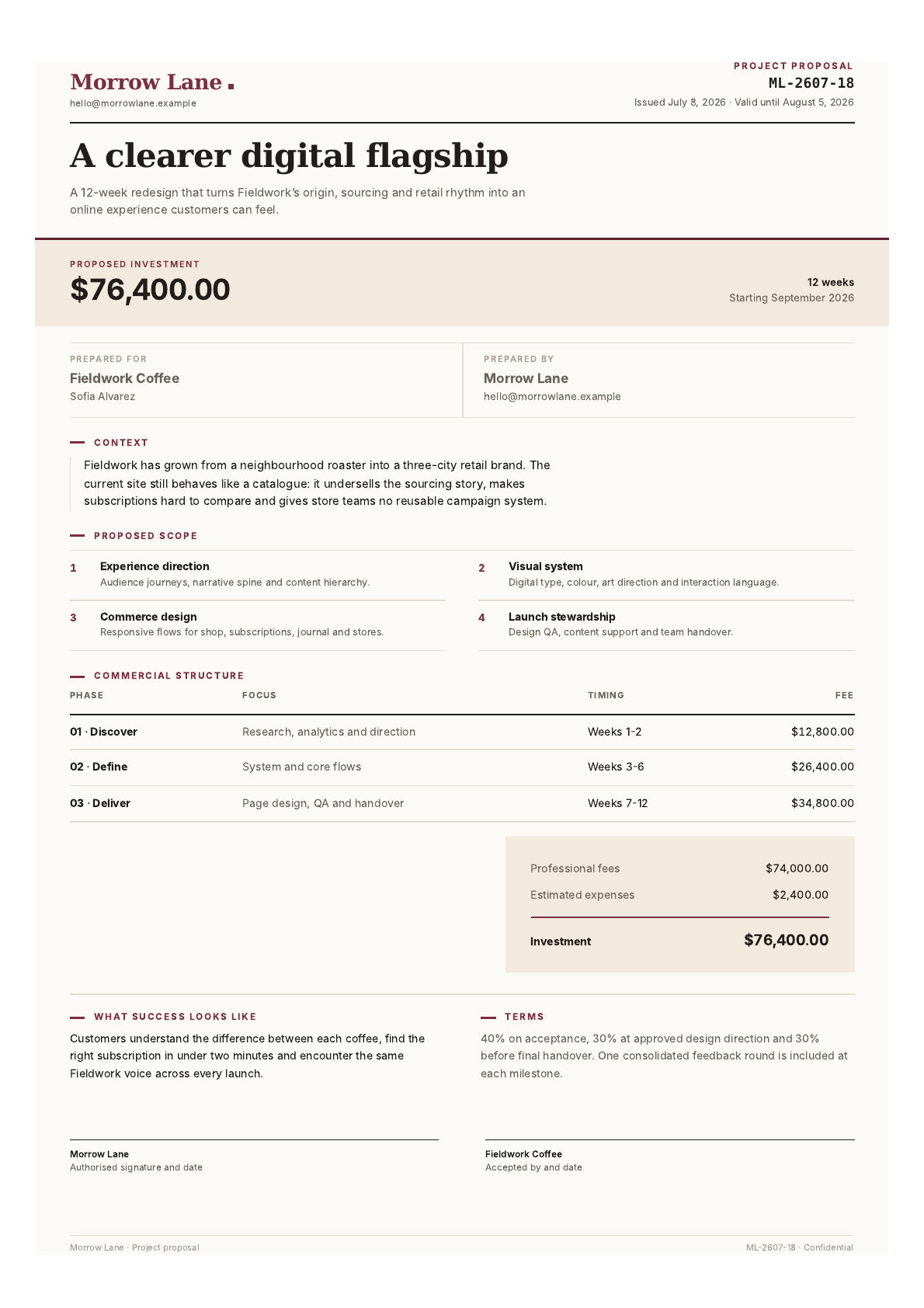 Project proposal PDF template preview
