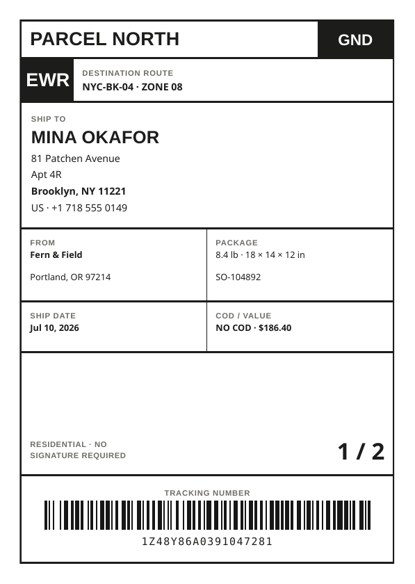 A6 shipping label PDF template preview