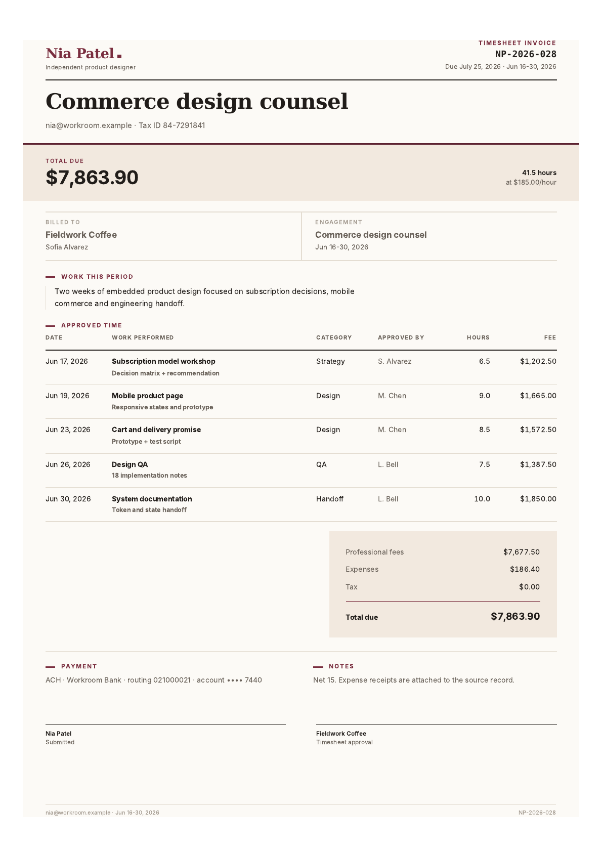 Timesheet invoice PDF template preview